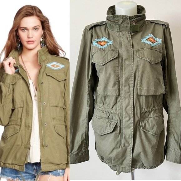 Ralph Lauren Denim & Supply Beaded Field Jacket Green Utility Cargo Coat Sz S - Picture 1 of 16
